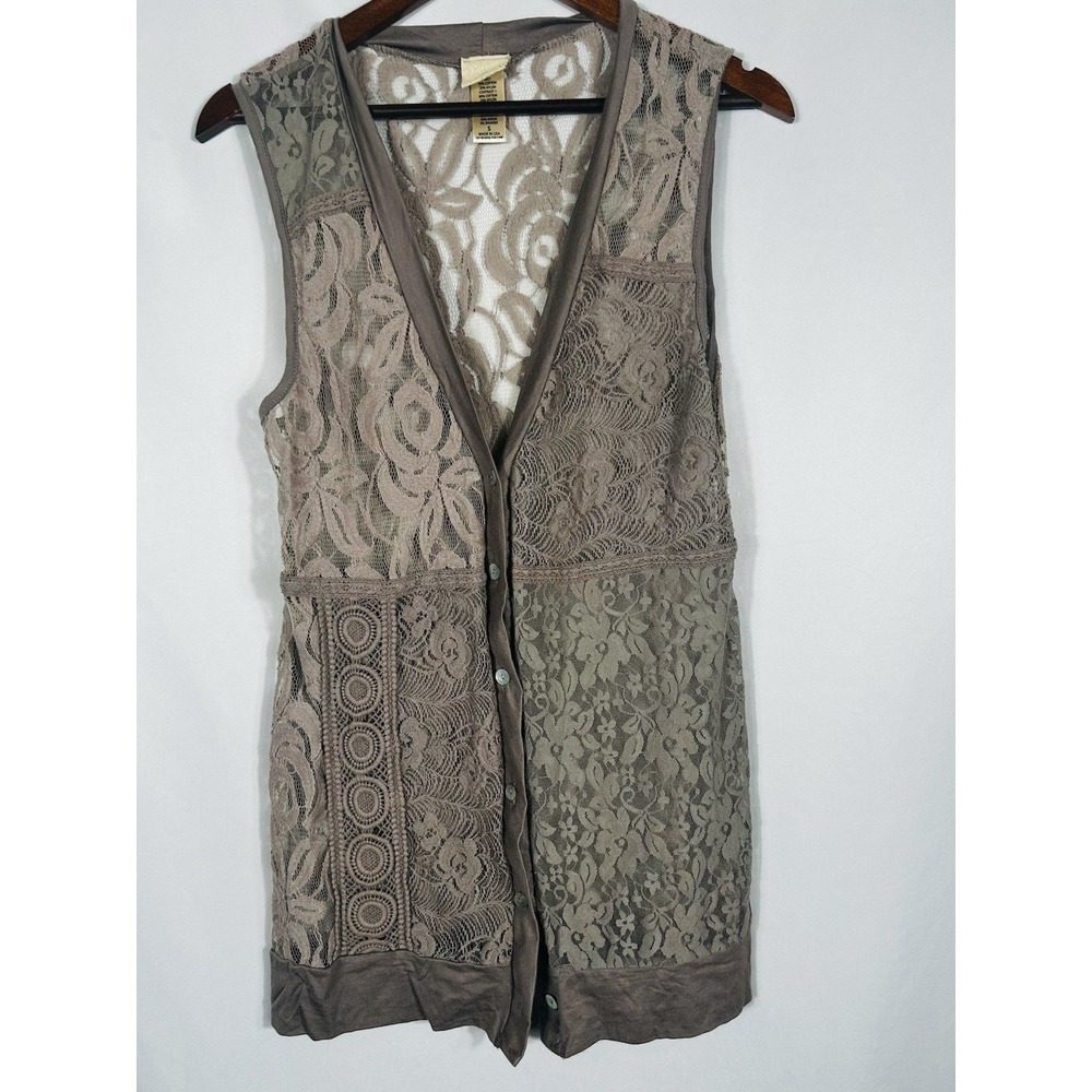 Sheer Lace Tunic Vest Top Size S Boho Forest Fairy Earthy Neutral Shabby Chic - Picture 4 of 10